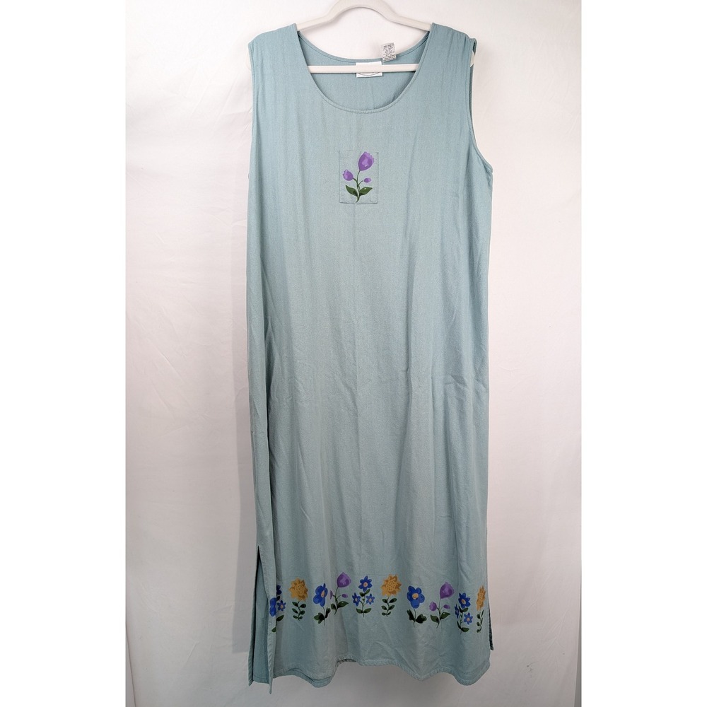 Vintage Y2K 100% Silk Floral Cottagecore Maxi Dress Size XL Sleeveless Granola - Picture 2 of 9